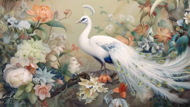 павлин - розы, павлин, цветы, птичка - оригинал