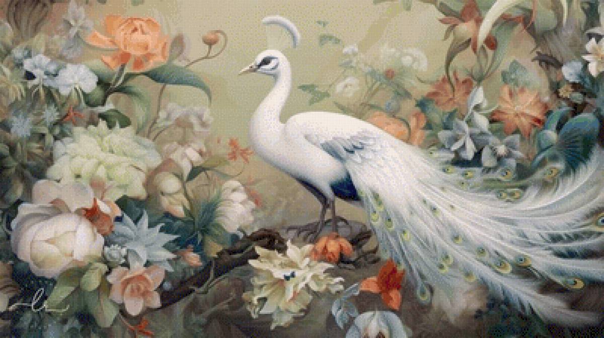 павлин - розы, цветы, птичка, павлин - предпросмотр