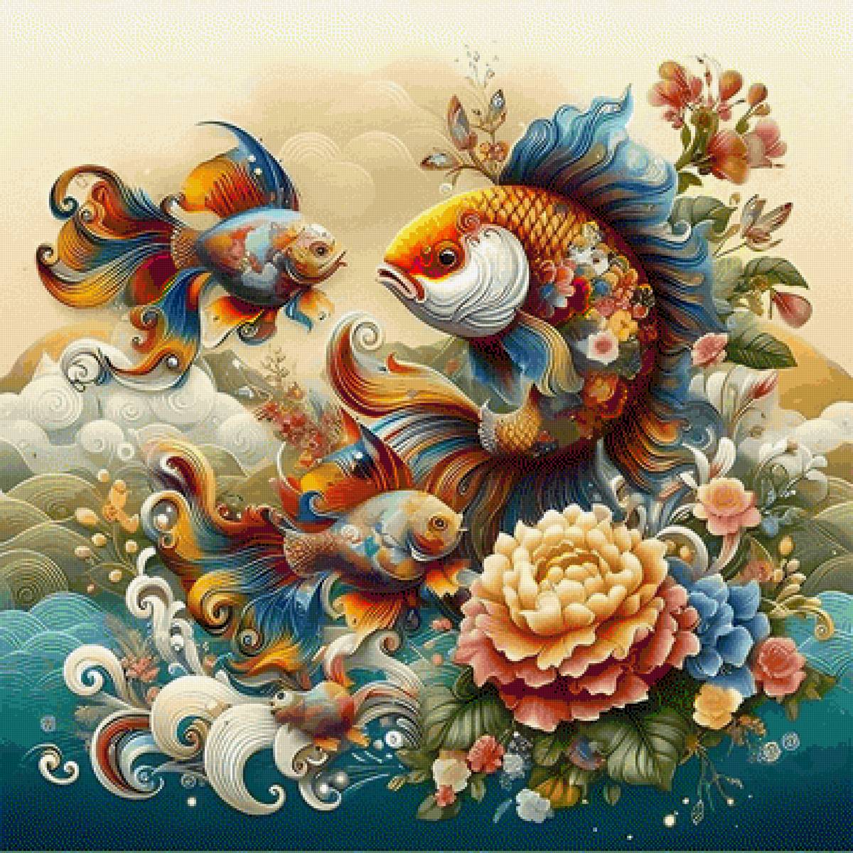 рыбки - розы, рыбы, цветы, море - предпросмотр