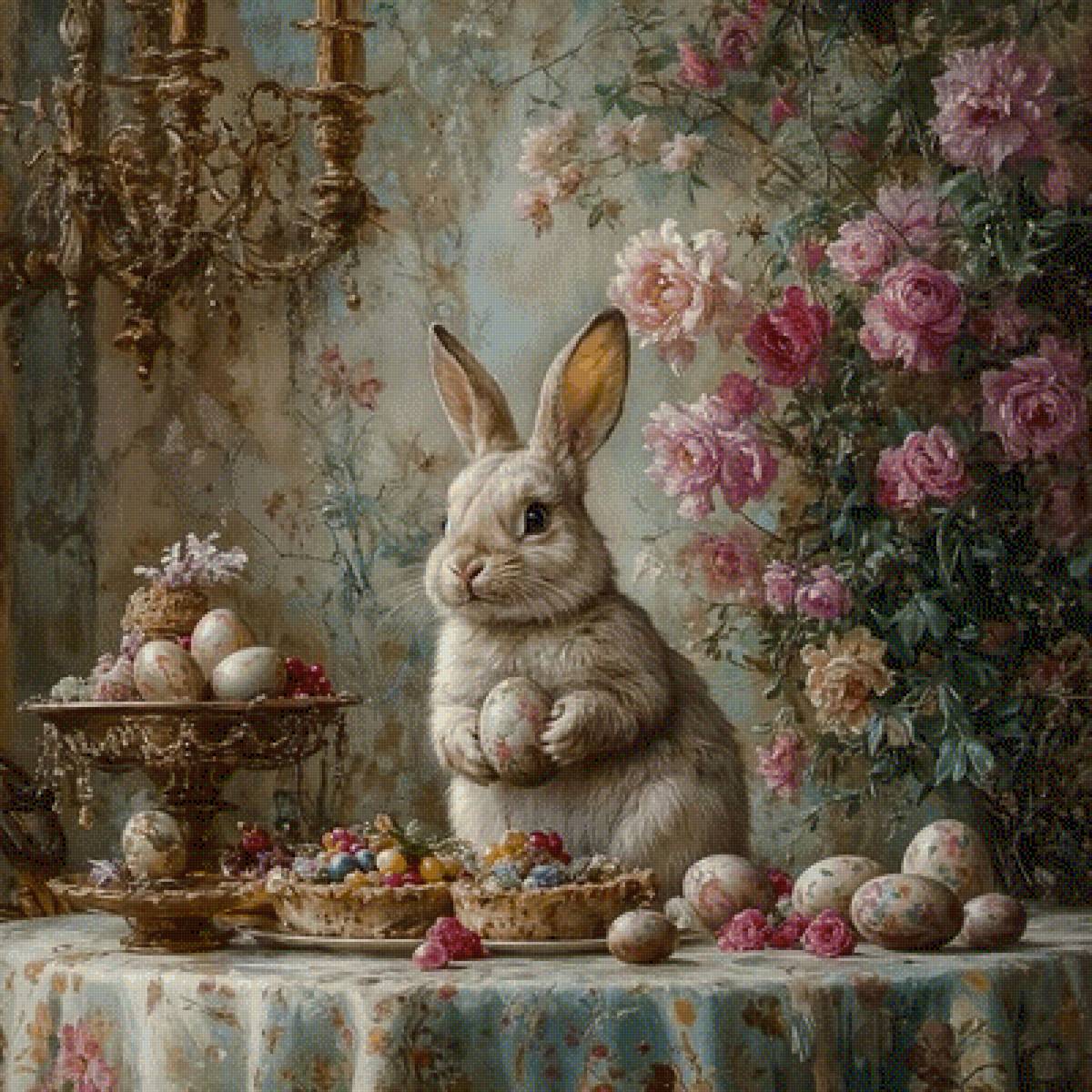 зайка - цветы, зайка, розы, яйца, пасха - предпросмотр