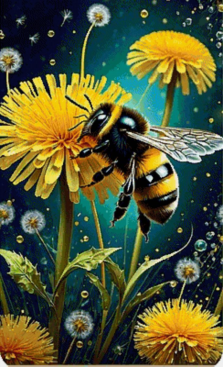 Шмель на одуванчиках - шмель, цветы - предпросмотр