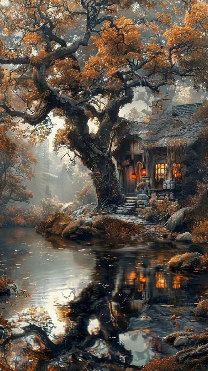 Домик у реки осень - пейзаж, осень - оригинал