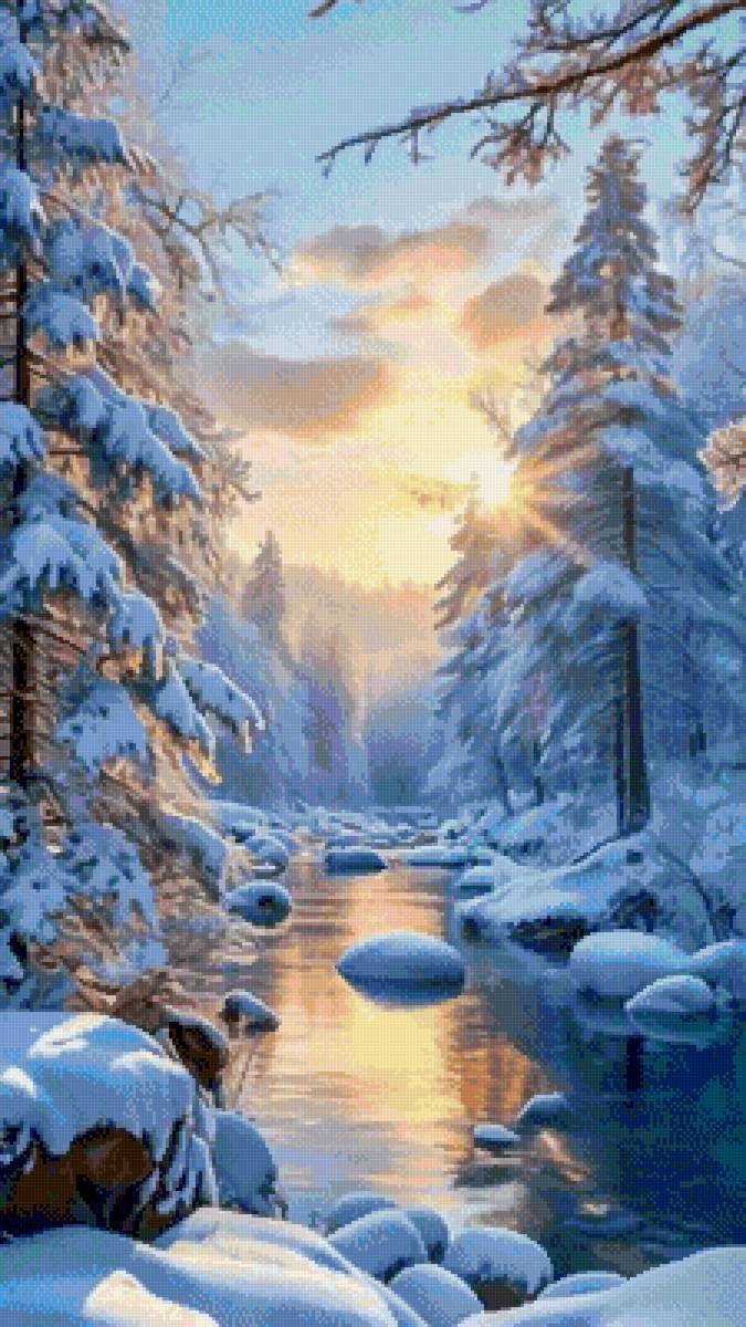 Ручей зимний - ручей, зима, лес - предпросмотр