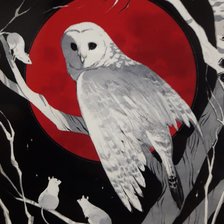 Схема вышивки «Сова на фоне красной луны»