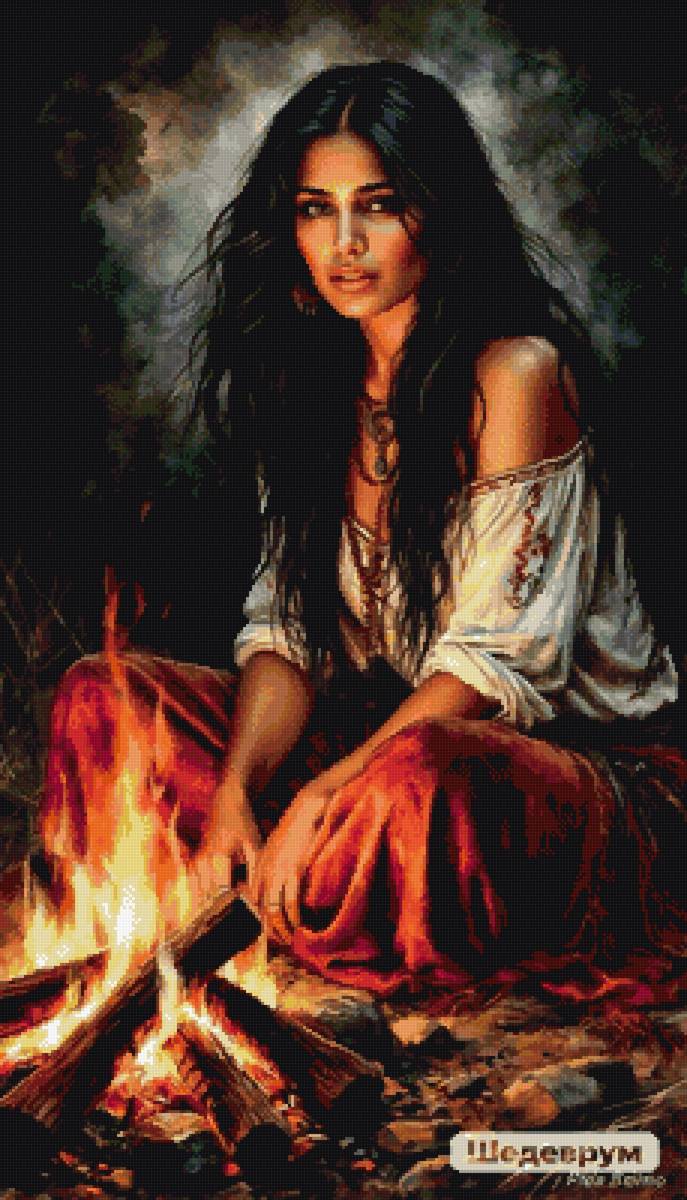 №2887952 - костер, девушка, цыганка - предпросмотр