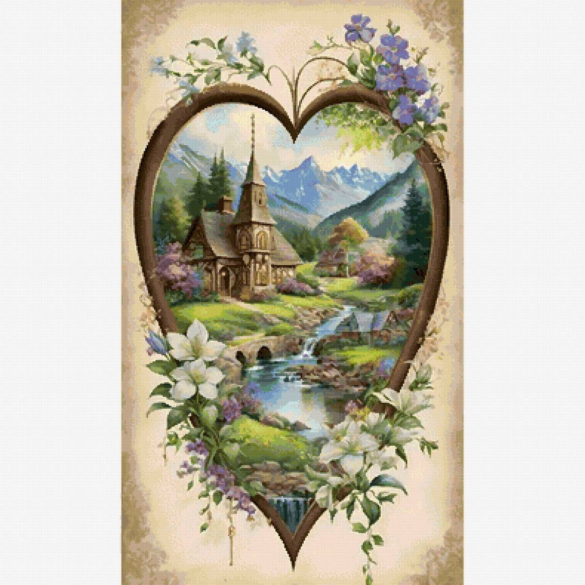 деревенская идиллия - ручей, деревня, горы - предпросмотр