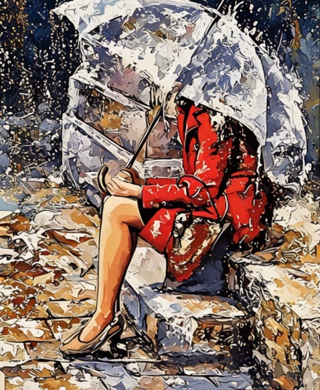 Под дождем - зонтик, женщина, девушка, дождь - оригинал