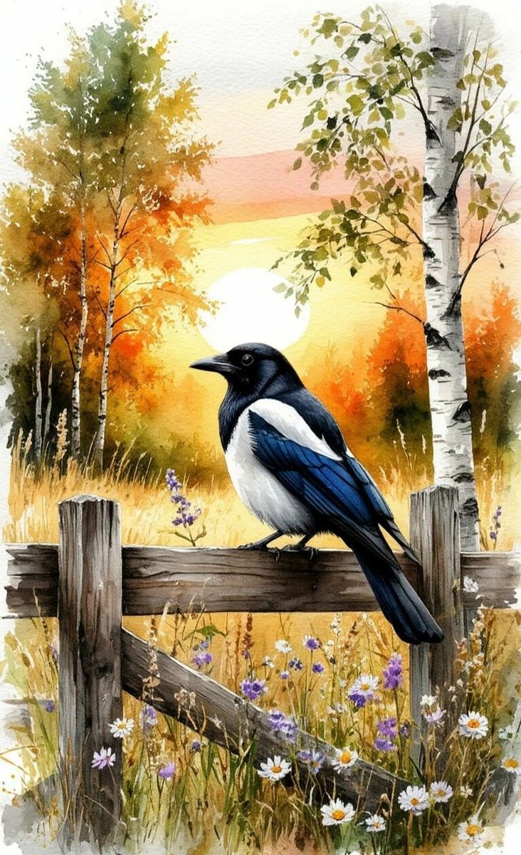 в лучах заката - вечер, пейзаж, птица - оригинал