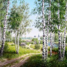 Схема вышивки «Берёзы у дороги»