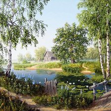 Схема вышивки «Домик в лесу»