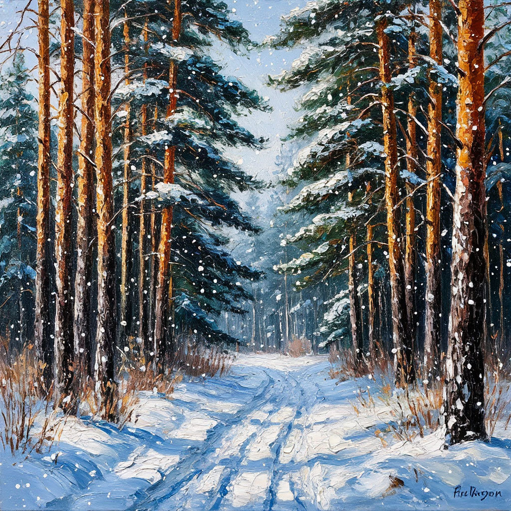 Сосновый лес в снегу - художники - оригинал