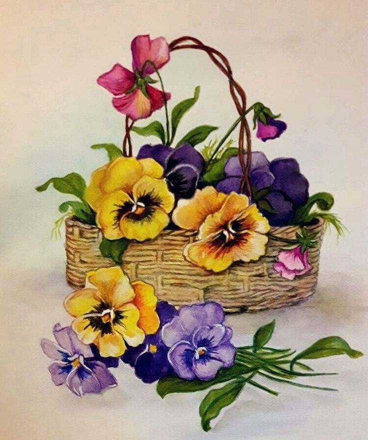 краски лета - корзинка, виола, фиалки - оригинал