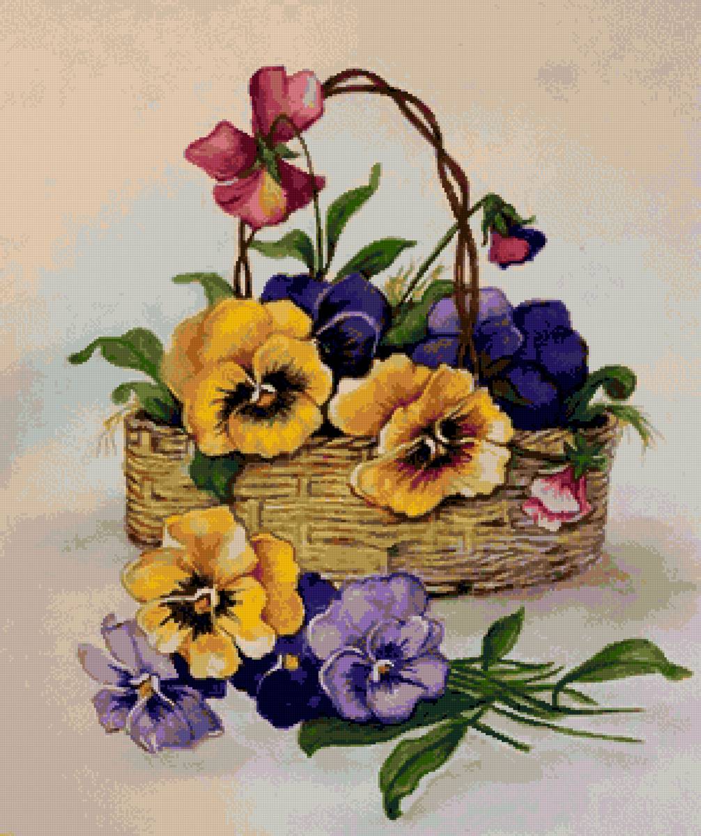 краски лета - корзинка, виола, фиалки - предпросмотр