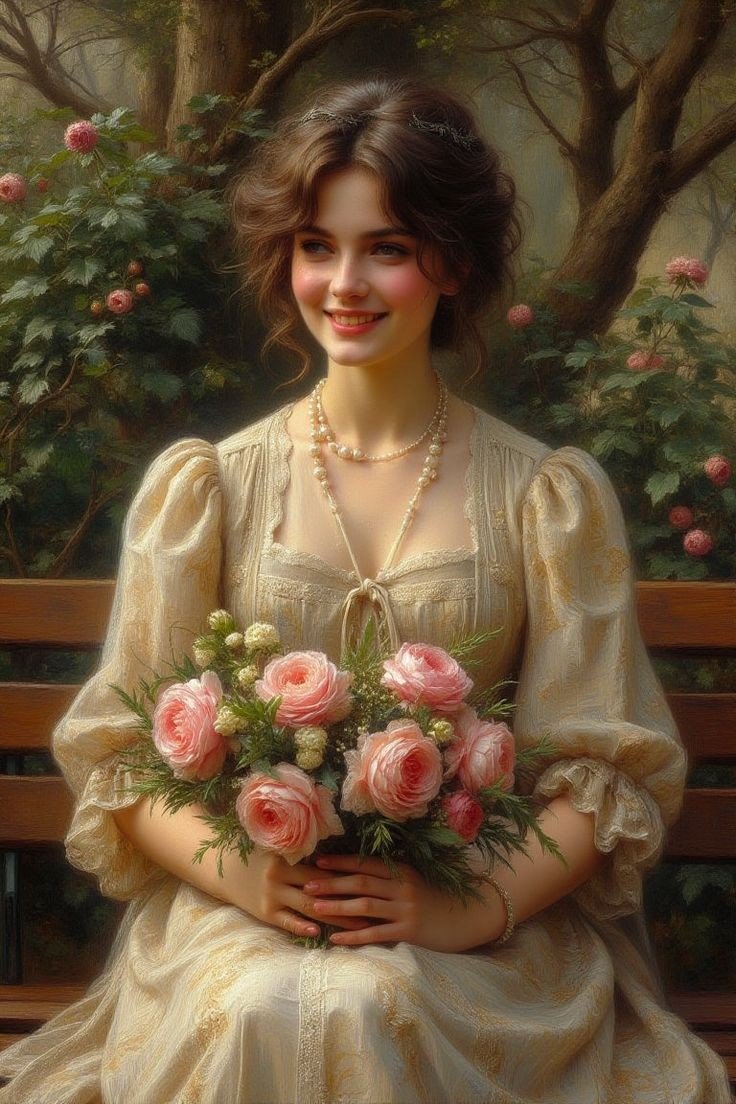 Девушка сцветами - цветы, девушка - оригинал