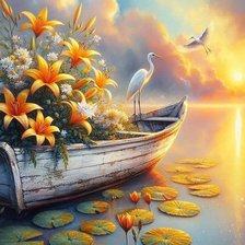 Схема вышивки «Журавли на закате»