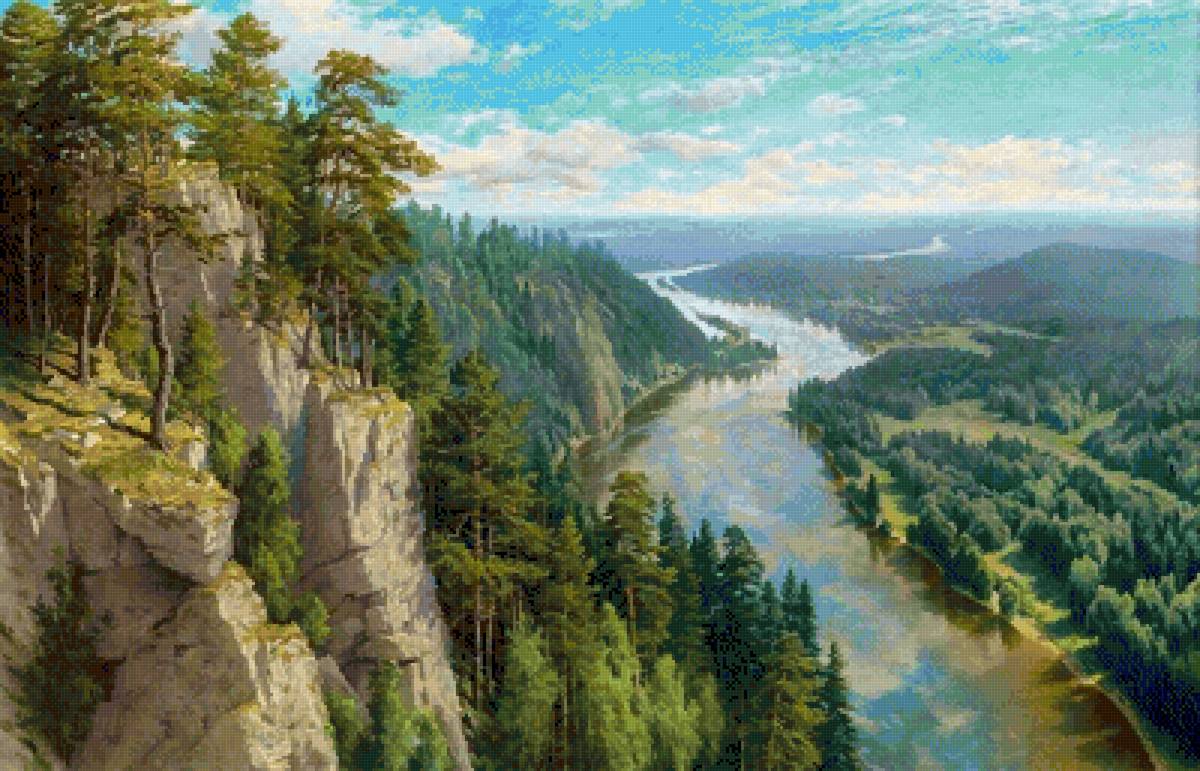 Природа у реки - река, природа, сосны - предпросмотр