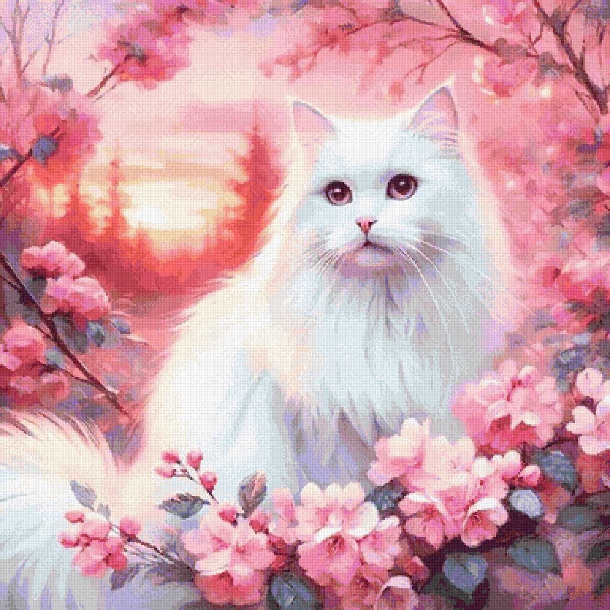 В розовой дымке - сакура, весна, кошка - предпросмотр