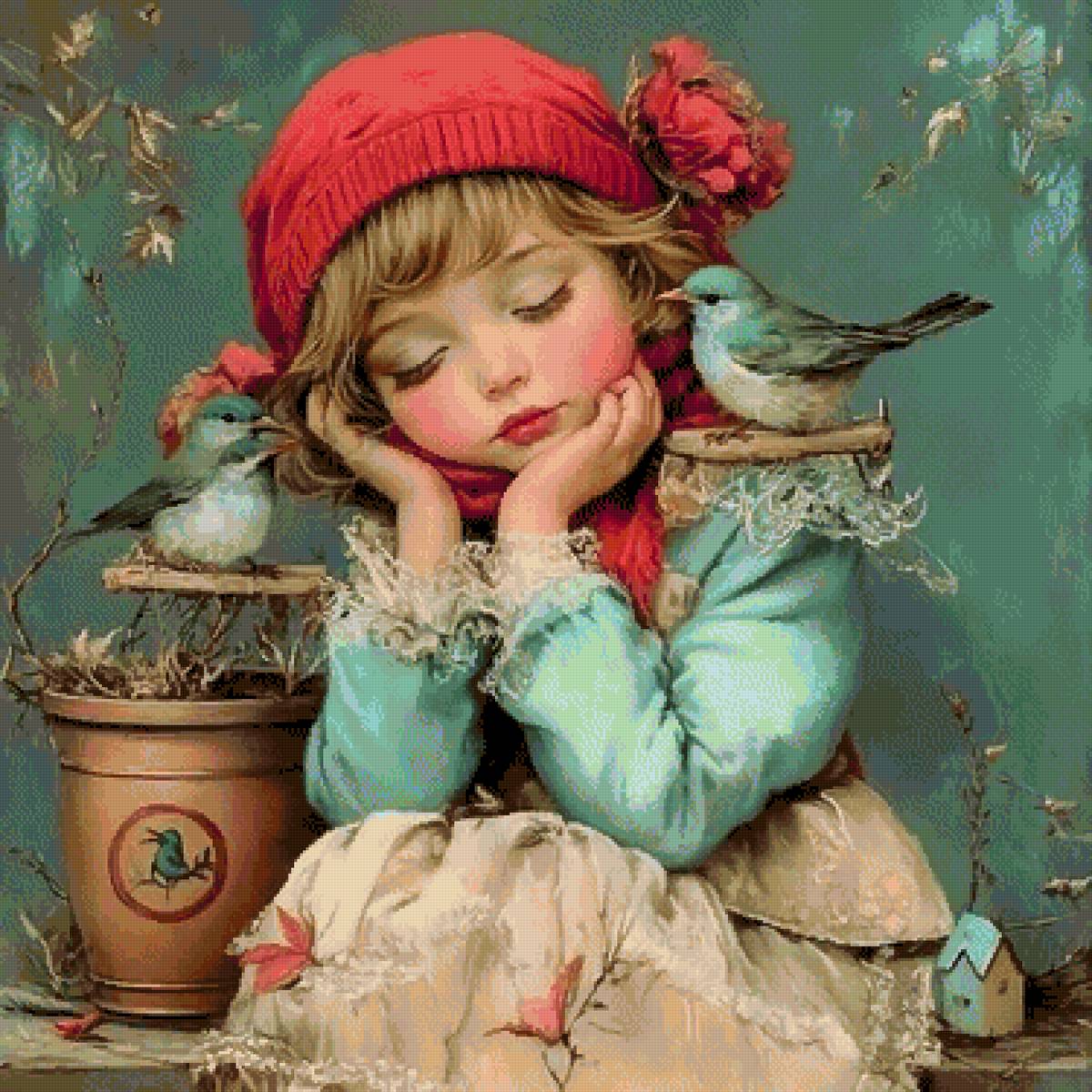 girl with birds - предпросмотр
