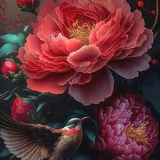 Схема вышивки «Пион и птичка»