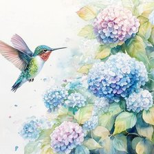 Схема вышивки «Колибри и гортензия»