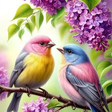 Схема вышивки «Сирень и птички»