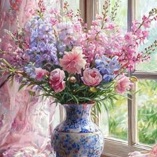 Схема вышивки «Букет на окне»