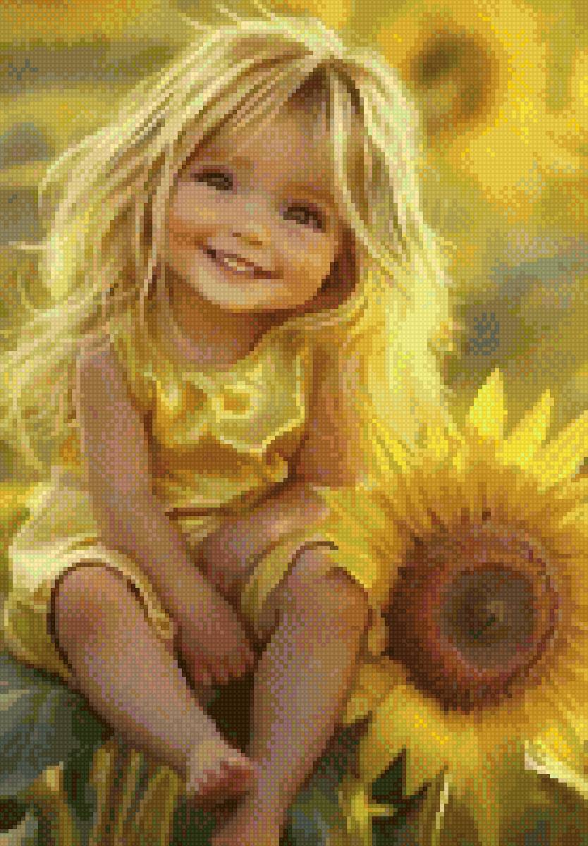 Малышка - девочка, подсолнухи - предпросмотр