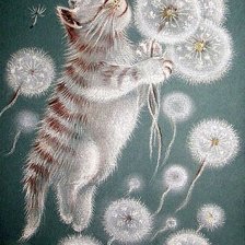 Схема вышивки «Котенок и одуванчики.»