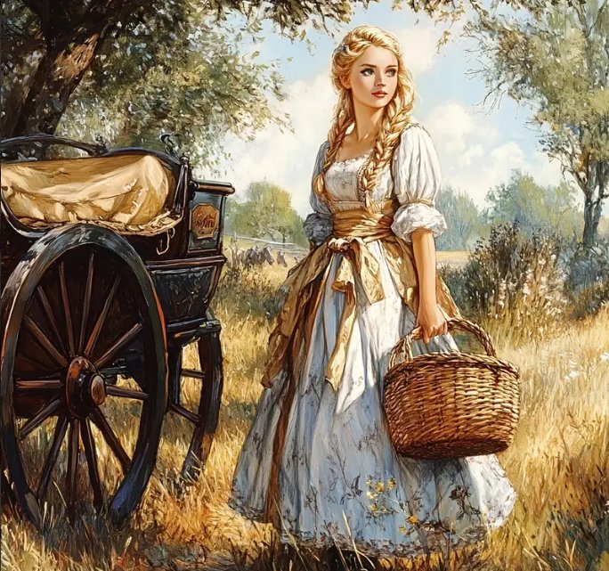 Я тебя никогда не забуду - бричка, девушка, пейзаж - оригинал