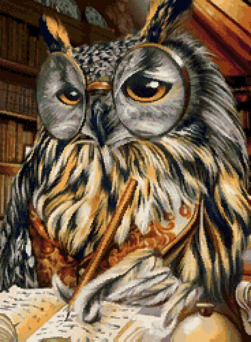 Учёный филин - птица, библиотека, пенсне, ученый, письмо, филин, очки - предпросмотр