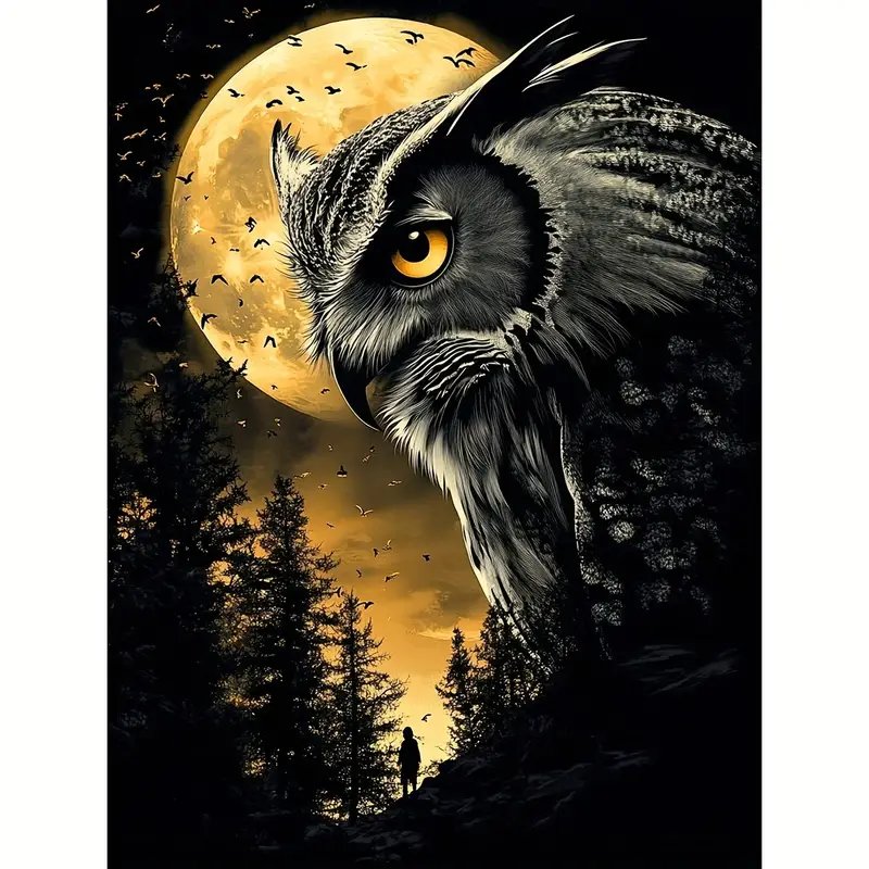 Ночной страж - луна, ночь, пейзаж, филин - оригинал