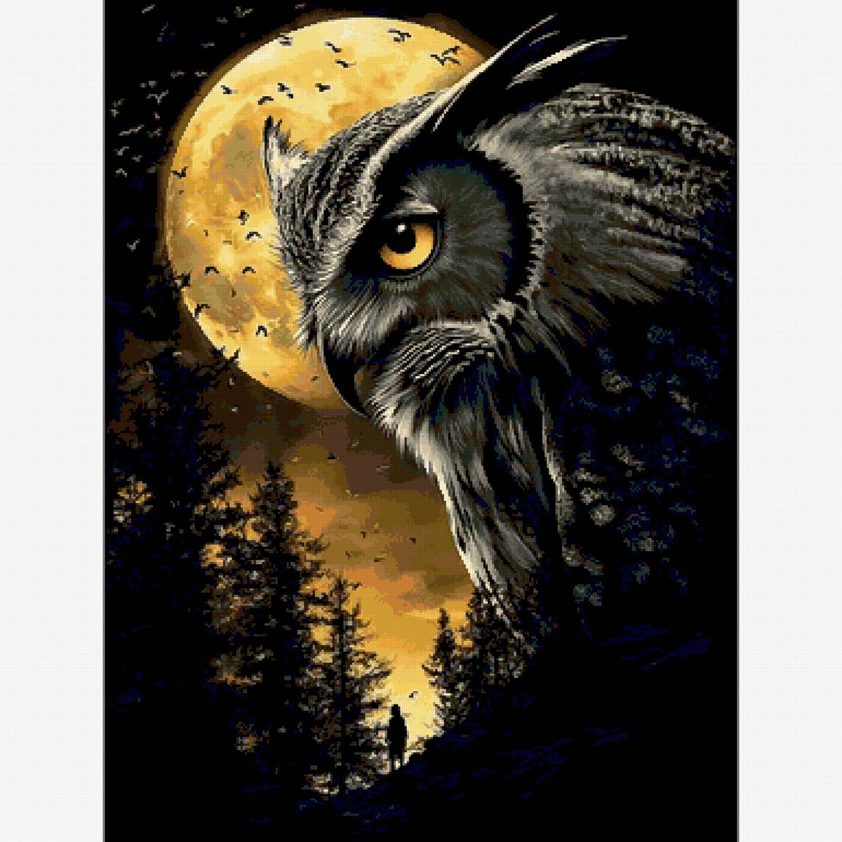 Ночной страж - филин, ночь, луна, пейзаж - предпросмотр