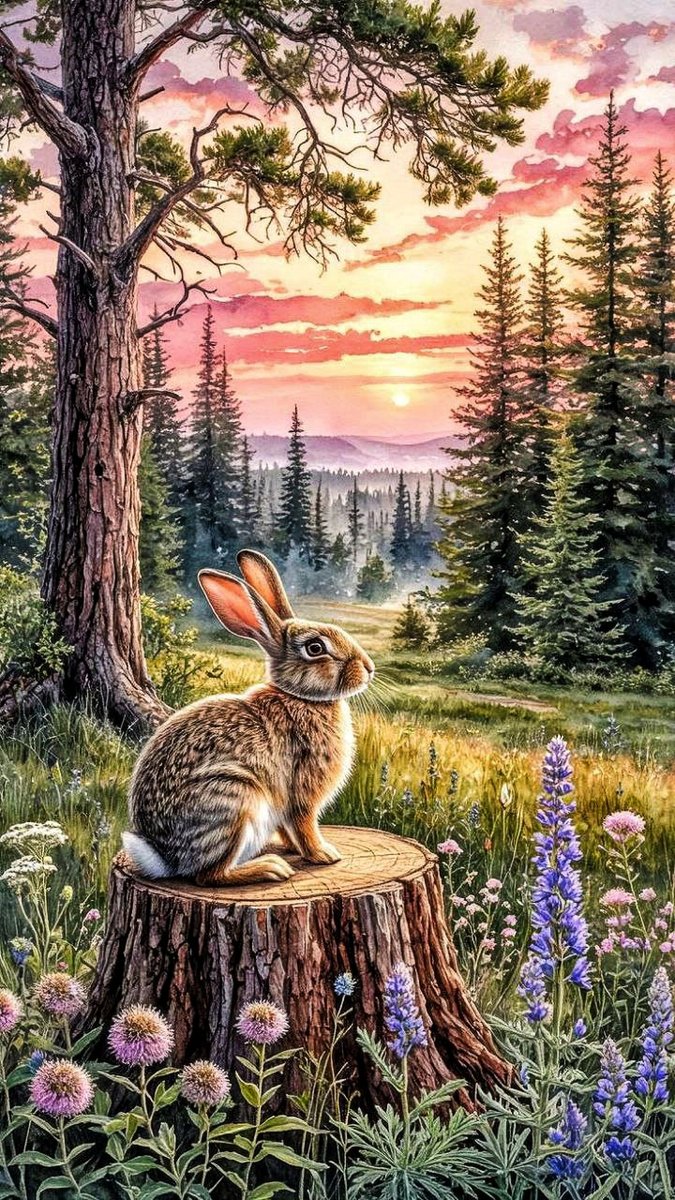 Солнце встаёт - заяц, лес - оригинал