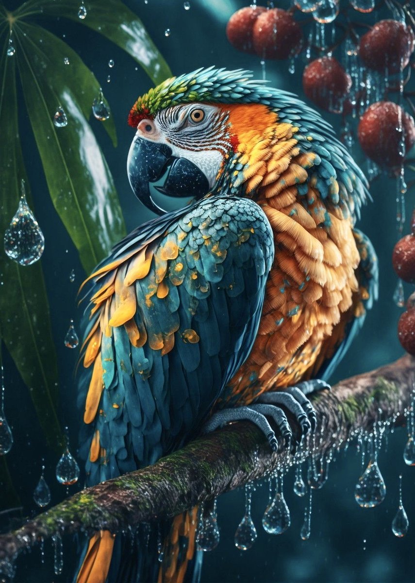 попугай в джунглях - джунгли, дождь, попугай, экзотика - оригинал