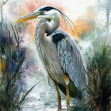 Схема вышивки «Héron bleu»