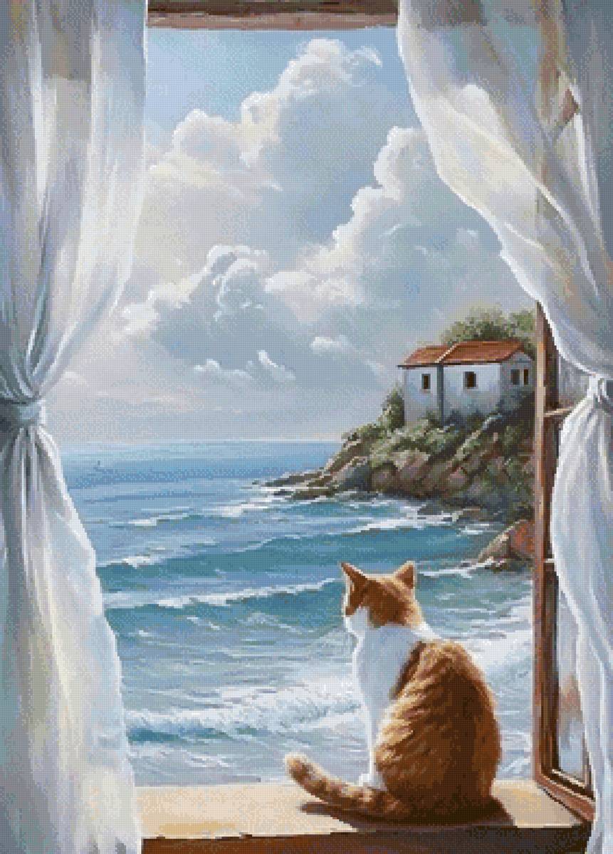 На море - свобода, кошки, море, кот, ветер - предпросмотр
