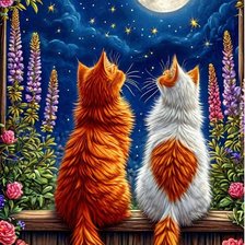 Схема вышивки «кошки под луной»