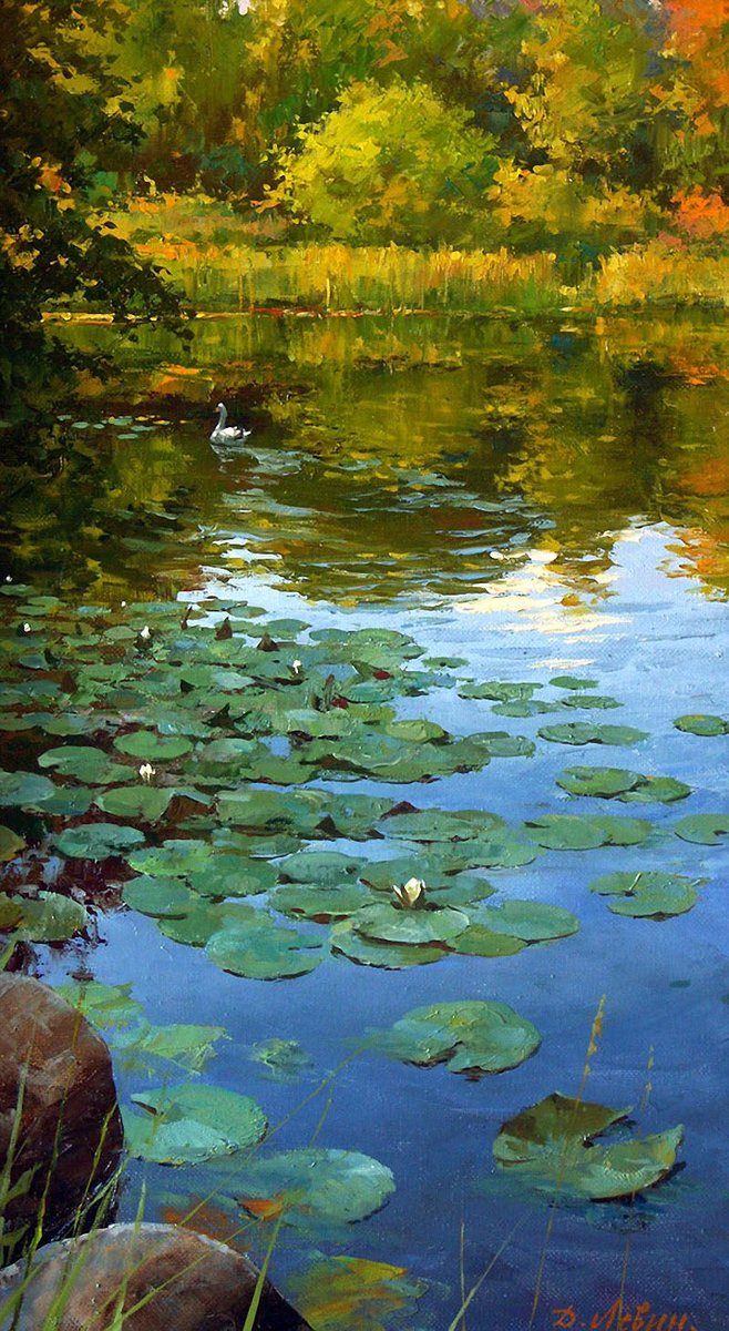 Левин - кувшинки, река, картина, пейзаж, природа - оригинал