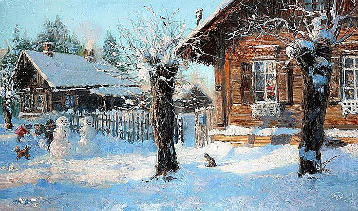 Зимняя деревня. Владимир Жданов - русские художники - оригинал