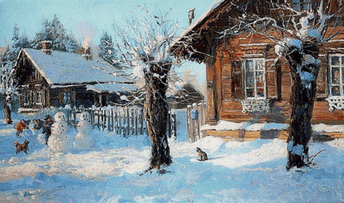 Зимняя деревня. Владимир Жданов - русские художники - предпросмотр