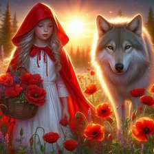 Схема вышивки «Красная Шапочка и Серый Волк»