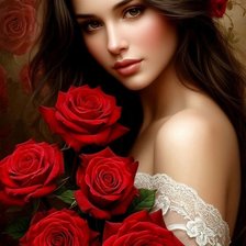 Схема вышивки «Девушка с розами»