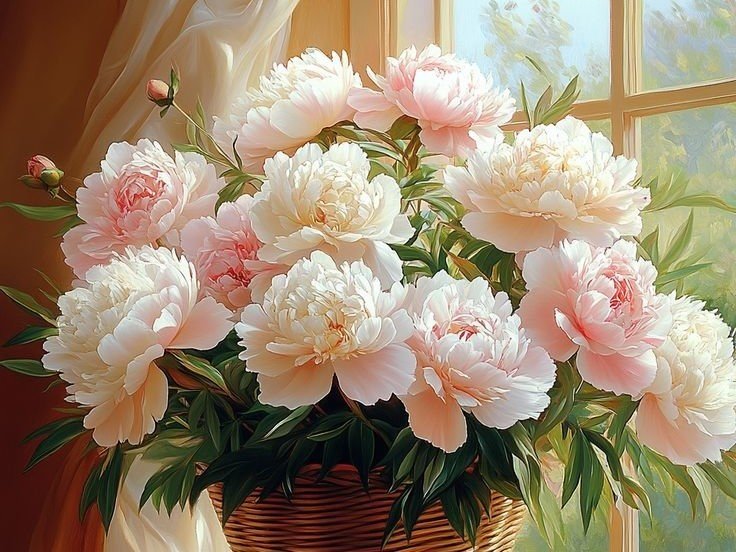 Пионы в корзине - пион - оригинал