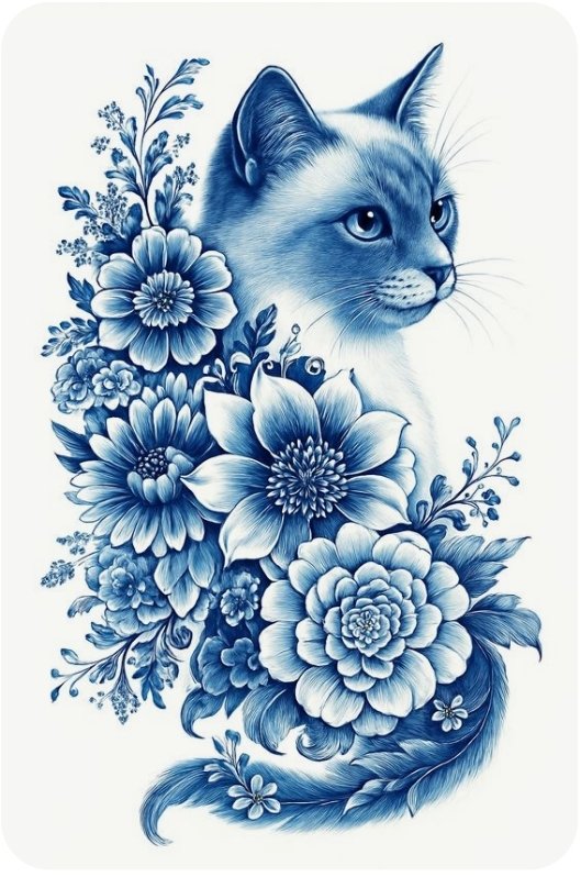 Кошка - гжель - кошка, кот, цветы, гжель - оригинал