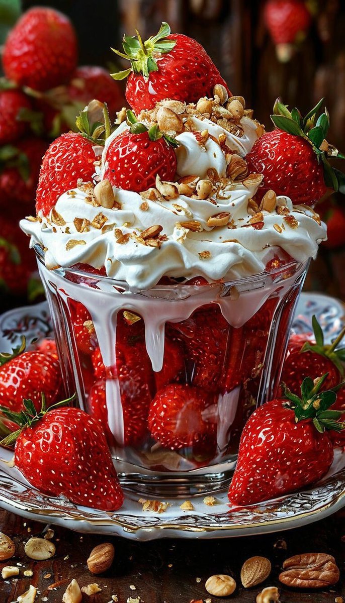 Клубника со сливками - десерт, клубника, еда - оригинал