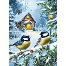 Схема вышивки «На заснеженной ветке»