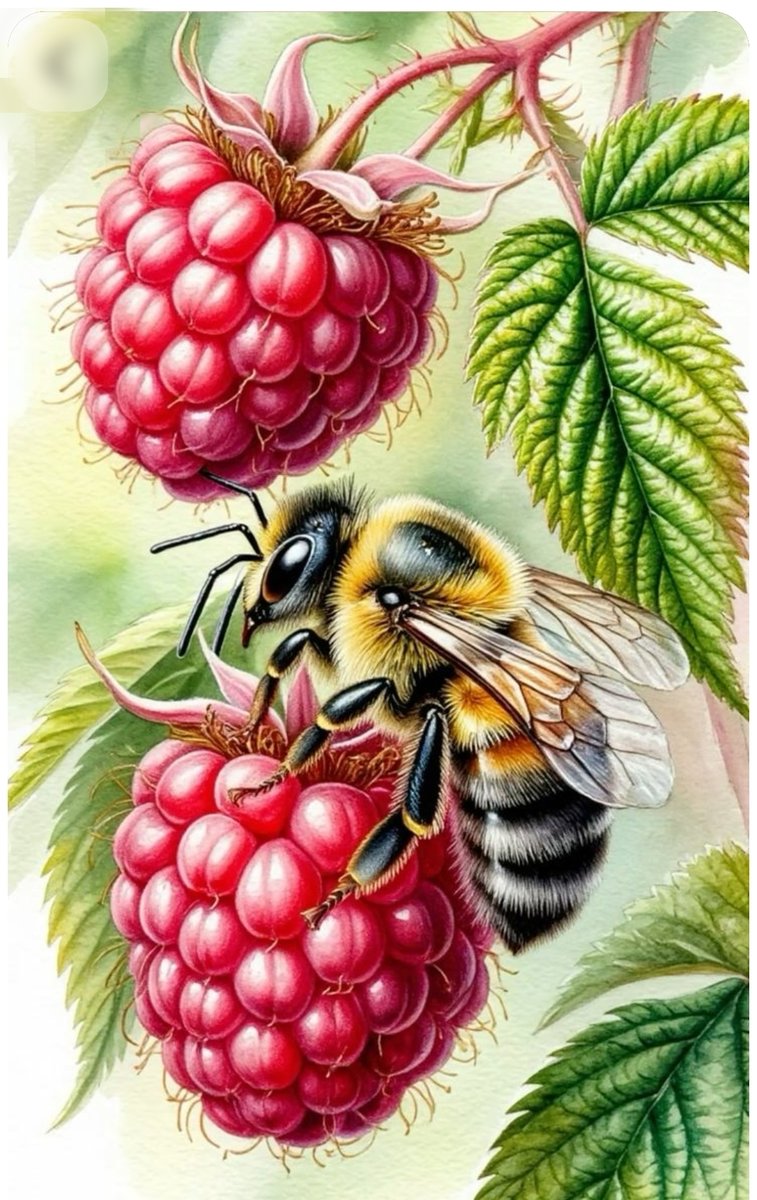 Пчелка на малине - пчела, ягоды, малина - оригинал
