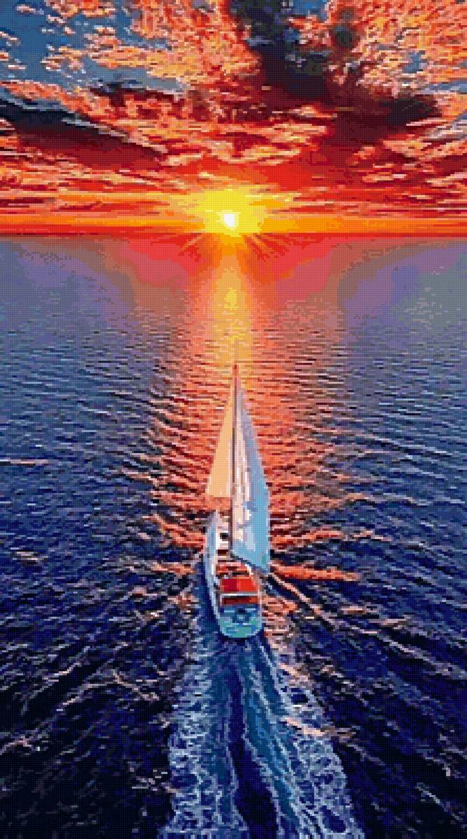Дорога в закат - закат, море, карабль, солнце, вечер - предпросмотр