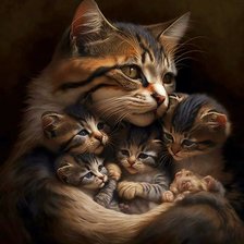 Схема вышивки «Chatte et ses petits»