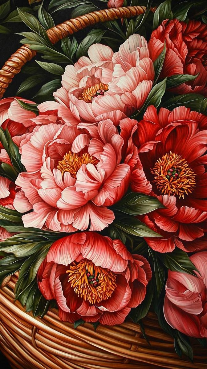 Пионы в корзине - цветы, пионы, корзина - оригинал